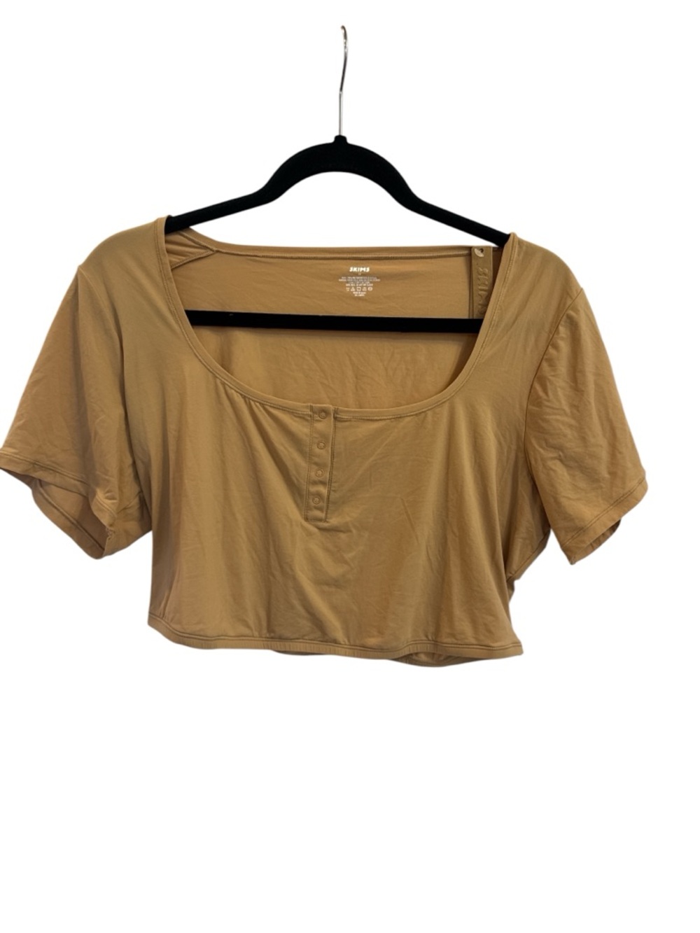 SKIMS Cropped Henley Scoop Neck Top - Tan NWT